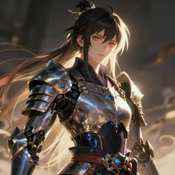 a cybernetic ronin / knight in the style of high fantasy art in the style of anime
