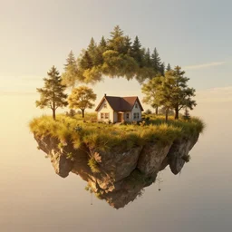 symmetry!! free fall, a house, surreal landscape, grassland, floating island, golden hour, very detailed, perfect composition, perfect lighting, 4 k, trending on artstation, greg rutkowski, derek zabrocki, artgerm, 3 d render, octane render