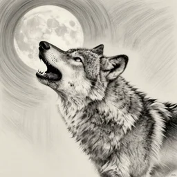 werewolf howling at the full moon, side angle, artstation, highly detailed, intricate, pencil