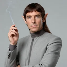 stylized portrait formal pose, composition, leonard nimoy as an vulcan elf smoking a marihuana, pointy ears, realistic shaded, fine details, realistic shaded lighting poster by ilya kuvshinov, magali villeneuve, artgerm, jeremy lipkin and michael garmash and rob rey and valentin de boulogne