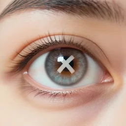 a photograph of an eye with an x in the pupil