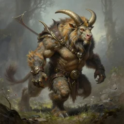 a minotaur druid, by greg rutkowski e thomas kinkade, fantasy, d & d, very detailed, high definition, realistic painting, character design, trending on artstation