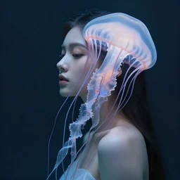 A beautiful woman merged with a jellyfish, concept art, atmospheric, photography, magical atmosphere