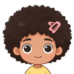a cute 2 d hair barrette character, afro, design, detailed eyes
