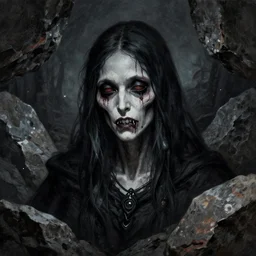 undead witch half body portrait by anato finnstark by peder balke, rocks and stone dark mystic. chip zdarsky artstation brushed illustrated print epic - agony desperate expression kvlt