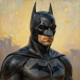 Painting of Ben Affleck's Batman. Art by William Adolphe Bouguereau. During golden hour. Extremely detailed. Beautiful. 4K. Award-winning.