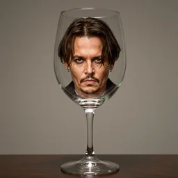 still of johnny depp face on a giant glass of wine, by dale chihuly