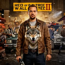 The movie poster of Wolf of Wall Street (2013), in the style of the video game RED DEAD REDEMPTION II, by Arturo Hdz