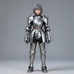 kawaii, hyperrealistic, ultradetailed, realism fullbody portrait, studio photography of a lifelike anime girl that is wearing steel plate armor, irl, by wlop, vibrant wavy hair, angelic, highly rendered, blender, unreal engine, readability, extremely detailed, trending on artstation, sharp focus, 4 k