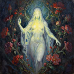 lovecraftian deity of light and flowers. this oil painting by the award - winning comic artist has interesting color contrasts, plenty of details and impeccable lighting.