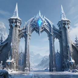 a very detailed concept art of epic gates to frost, trending on artstation, symmetry, digital art, 4 k, hyper realistic, octane render, sharp focus