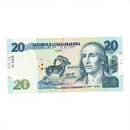 a espiritual design of a Selknam money bill with the numeral value of 20, with aboriginal design and illustrations of Patagonian animals and vegetation by bauhaus , Elegant clean design, with well-defined edges and lines, clear figures, ink, sharp contrast, symetrical, whole bill framed, scanned 2400 dpi