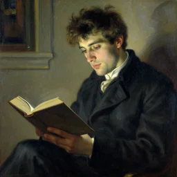 attractive man reading books at night, painting by gaston bussiere, craig mullins, greg rutkowski, alphonse mucha