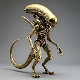 an ancient gold xenomorph statue