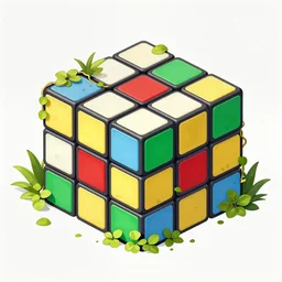 an abandoned rubik cube factory by simon stalenhag, overgrown with vines, iso 2 0 0