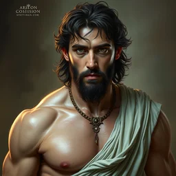 photo portrait of aaron taylor johnson as poseidon, greek god, dark hair, dressed!!! toga, masculine, mature, handsome, upper body, muscular, shiny skin, fantasy, intricate, elegant, highly detailed, digital painting, artstation, concept art, smooth, sharp focus, illustration, art by gaston bussiere and greg rutkowski