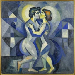 geometric painting, couple kissing, by robert delaunay, endless rhythm
