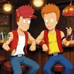 beavis and butthead and guile from street fighter 2 in a bar real