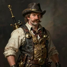a steampunk craftsman, burly with moustache, character portrait by greg rutkowski, gaston bussiere, craig mullins