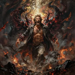 Mel Gibson emerging from the depths of hell, dramatic painting, trending on arstation