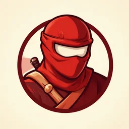 a logo of a red ninja, vintage style, art piece, portrait, super detailed, ultra realistic, vector graphics