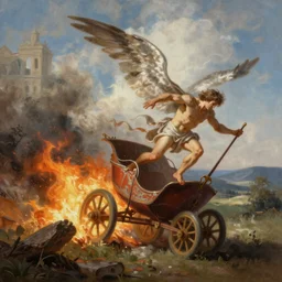 awe-inspiring guy rutkowski landscape digital art painting of icarus crashing and burning his chariot