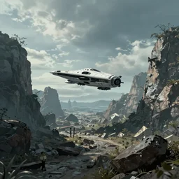alien landscape with space ship in the middle