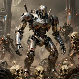 destructive overlord robot ai apocalyptic future, futuristic, art by gustave dore, charles mottram, zdizslaw beksinski, victor mikhailovich vasnetsov, 8 k hd, highly detailed, death