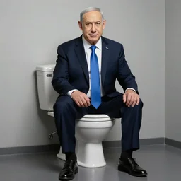 benjamin netanyahu sitting in a toilet, photorealistic, studio