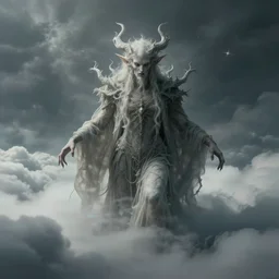 eldritch god appearing before human in the clouds. unreal engine 5. realistic. photo realism. highly detailed masterpiece. surrealism. lovecraftian. glithcore. aesthetic. hard edges. cinematic. epic. dramatic. by bussiere, repin, ruan jia