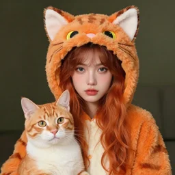 beautiful aesthetic portrait of young woman wearing an orange tabby cat costume by wlop and Julia Razumova, deviantArt, trending on artstation, artstation HQ
