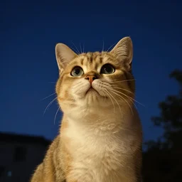 a photo of a cat looking at the sky at night, dramatic lighting, high resolution, hdr