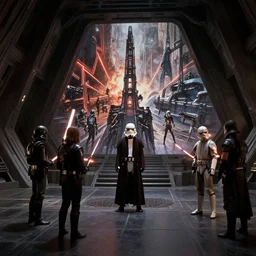 film still from star wars the empire strikes back, battle in a rebel base, interior shot, concept art