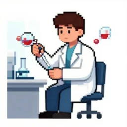 molecular biologist. heavily stylized pixel art piece by award - winning pixel artist, cinematic lighting, 6 4 bit, minimalism, ( ( alphonse mucha ) ), clamp.