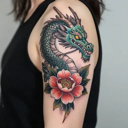 creative dragon and flower tattoo art
