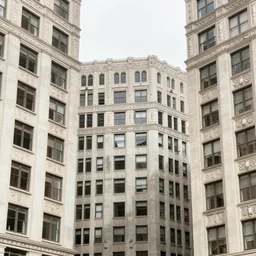 large square between tall buildings without windows. the buildings are decorated with friezes and statues