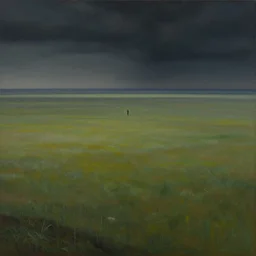 amazing vast scenery, human figure in the distance for scale, surrealist landscape painting - n 4