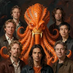 mathematical portrait of orange cthulhu by kuldar leement and ruan jia and brad rigney and micha karcz and brad rigney