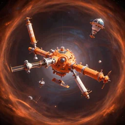 Orange amp space station, 3d scene, kim jung gi style, Greg Rutkowski, Zabrocki, Karlkka, Jayison Devadas, trending on Artstation, 8K, ultra wide angle, zenith view, pincushion lens effect