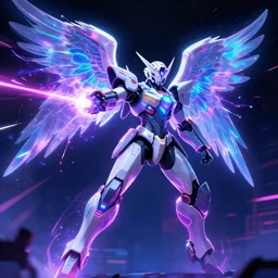 neon combat on energy beam, cyberpunk angels