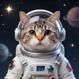 centered detailed portrait of a cute adorable cat, dressed in a spacesuit, sci - fi, futuristic, details, intricate, octane render, redshift, smooth, illustration, fairy lighting, stars and planets in the background, hyperrealistic, by dmitry prozorov, loish, and wlop, trending on artstation, hyperdetailed, hyperrealism
