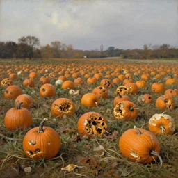 a field of rotting pumpkins, by Sir James Guthrie, hyperrealism