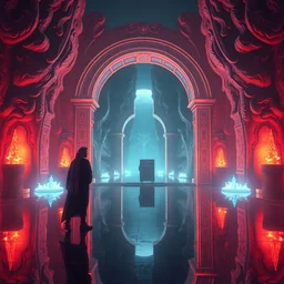 the gates of the utopia dimension with the a arab man and his brother standing, artstation, volumetric light, high detail, reflections, perfect, concept art, hdr, 4 k