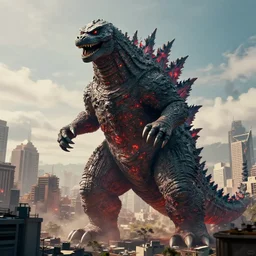 giant lava godzilla in the city, realistic, 8 k, extremely detailed, cgi, trending on artstation, hyper - realistic render, 4 k hd wallpaper, premium prints available, by greg rutkowski