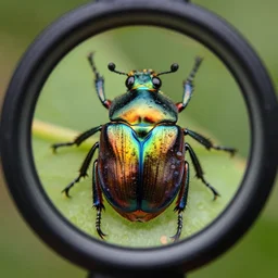 beetle seen through a kaleidoscope, 8 mm macro photography, colorful, very very very detailed, water drops, national geographic