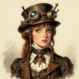 steampunk girl portrait, illustrated by edward gorey