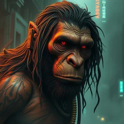 neanderthal man in the style of cyberpunk