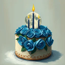 a birthday cake made from moon and blue roses. digital painting, vertical, intricate, beautiful, detailed, grunge, sharp focus, abstract art el lissitzky and artgerm and kandinsky, trending on artstation