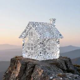 house made of diamonds, on a cliff, sunrise, 3 5 mm photography