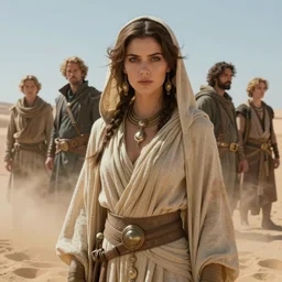 a beautiful exotic fremen female, on dune, by edgar maxence artgerm ross tran and michael whelan and gustav klimpt